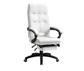 Vinsetto silla de oficina giratoria silla de escritorio reclinable silla de estudio tapizada de pu con altura ajustable reposabrazos reposapiés 65x65x118-125 cm blanco