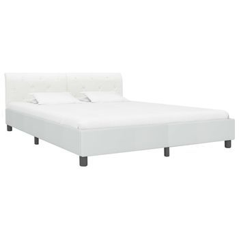 Cama Matrimonial | Cama Doble | Estructura De Cama De Cuero Sintético Blanco 180x200 Cm Cfw79498