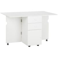 homcom mesa de comedor plegable alas abatibles con ruedas y 2 cajones mesa de cocina pequena estilo moderno 120x80x75 cm blanco   aosom espana
