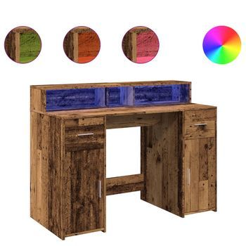 Escritorio Con Led Madera Ingeniería Envejecida 120x55x91 Cm Vidaxl