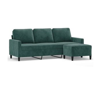 Sofá de 3 plazas - sofá de salón con taburete de terciopelo verde oscuro 180 cm