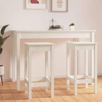 Pack 2 Uds Taburetes Alto | Sillas De Cocina | Taburete De Cocinas Madera Maciza De Pino Blanco 40x40x78 Cm Cfw55666
