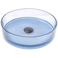 lavabo sobre encimera de bano redondo solid surface transparente 36 cm azul tolosa