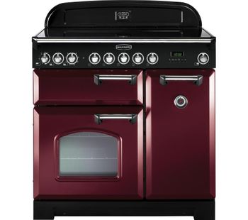 RANGEMASTER Classic Deluxe 90 Electric Ceramic Range Cooker - Cranberry and Chrome, Cranberry