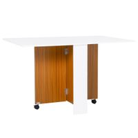 homcom mesa de comedor plegable con ruedas mesa auxiliar multifuncional con 2 alas abatibles 120x80x73 cm blanco y teca   aosom espana
