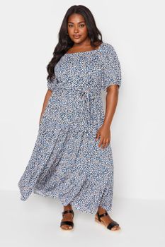 Yours Vestido Largo Escalonado De Florecillas Azules, Mujer Curvy Y Tallas Grandes, Yours