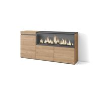 aparador para salon gran capacidad de almacenaje 158x35x75cm 3 puertas chimenea electrica xxl estilo moderno roble