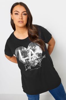 Yours Camiseta Negra Corazón Y Palmeras 