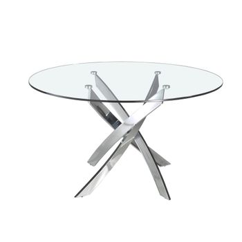 Mesa comedor redonda cristal templado y acero cromado