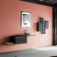 mueble de bano de 160 cm con lavabo espejo y encimera de roble natural  lagos