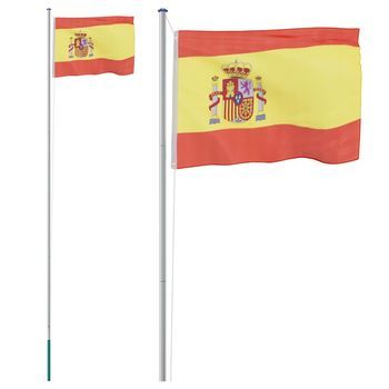 Mástil Y Bandera De España Aluminio 6,08 M Vidaxl