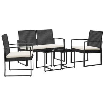 Conjunto Comedor Jardin 5 Uds | Mueble Jardin Mesa Y Sillas Con Cojines Pp Aspecto Ratán Negro