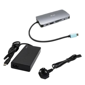 Docking Station USB-C i-tec Metal Nano HDMI/VGA LAN + Cargador Universal 77W Plateado