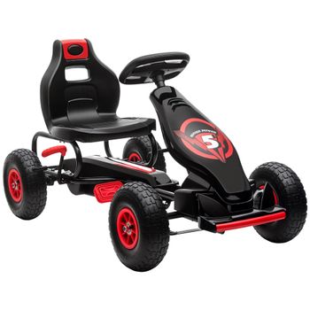 HOMCOM Go Kart a Pedales Infantil con Asiento Ajustable Neumáticos Inflables Amortiguador y Freno de Mano 121x58x61 cm Rojo   Aosom España