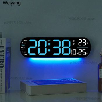 Reloj de Pared Digital con Pantalla LED Grande, Indicador de Temperatura y Humedad, Reloj Despertador Electrónico, Decoración Creativa para el Hogar, Control Remoto