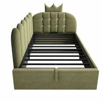 cama tapizada sofa cama 90x200 cm - con almacenamiento hidraulico cama de dia diseno l terciopelo diseno corona de rejilla - verde