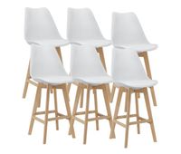 juego de 6 taburetes de bar lublin 105 x 48 x 58cm acolchado patas de haya blanco encasa