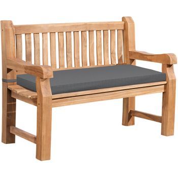 Banco De Jardin De Teca Daxon Con Cojin De Asiento Madera Gris Oscuro 61x150x93 Cm Clp
