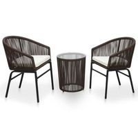 set mesa y sillas de jardin 3 pzas y cojines ratan pe marron vidaxl