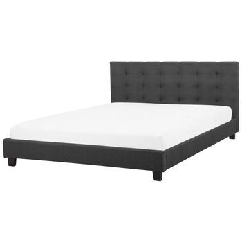 Cama De Agua De Poliéster Gris Oscuro Negro 180 X 200 Cm Abotonado La Rochelle