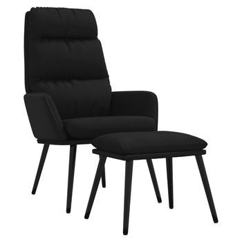 Vidaxl Sillón De Relax Con Taburete De Tela Y Cuero Sintético Negro
