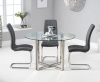 vaso 120cm round glass dining table with lorin dining chairs - black 4 chairs