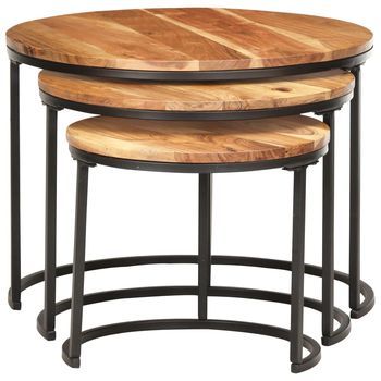 3 Uds Mesas Apilables | Mesita Auxiliar | Mesa De Café Madera Maciza De Acacia