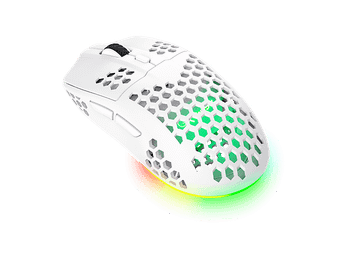 Ratón gaming - Trust GXT 929W, Inalámbrica, 4.800 dpi, Ultraligero, Iluminación RGB, Blanco