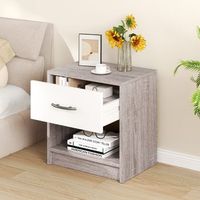 mesita de noche  mesilla de noche con 1 cajon mesa auxiliar con estante abierto compacta espacios pequenos grisblanco