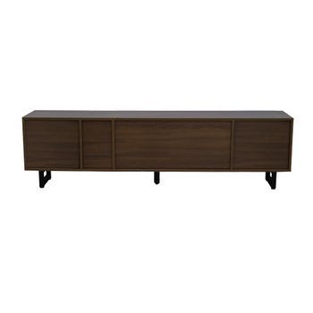 Mueble De Tv De 180 Cm Con Cuatro Puertas, Negro Y Madera, Sin Tiradores