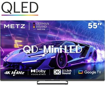 Metz Mini LED TV, TV 55 Pulgadas, MNE8000Z, QLED, 144Hz, 4K HDR, Local Dimming, Dolby Vision, Dolby Atmos, Modo Juego, Modo Deportivo ALLM, VRR, MEMC (Nuevo 2025)