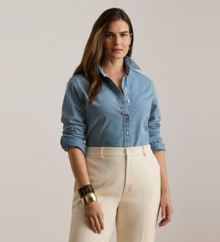 Lauren Ralph Lauren para mujer. 200P14149001 Camisa de denim Classic Fit azul (XS), Casual, Algodón, Manga larga