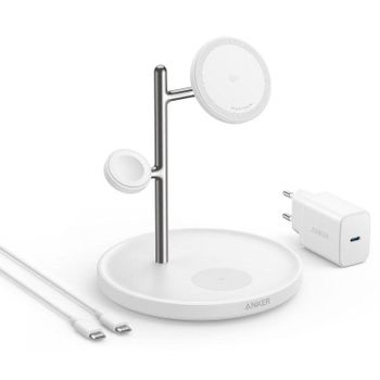 Cargador inalámbrico Anker MagGo 3 en 1 Qi2 15W Blanco