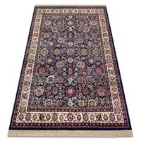 alfombra windsor 22991 ornamento cuadro franja azul oscuro  marfil 60x100 cm