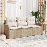juego de sofa de jardin  de 3 piezas con cojines beige de poliratan v1472 unico  beige