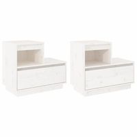 pack 2 uds mesitas de noche  mesa auxiliar  mesilla madera maciza de pino blanco 60x34x51 cm