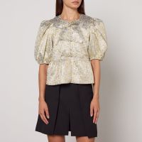 ganni metallic cloque peplum blouse - uk 8