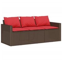 sofa de jardin con cojines 3 plazas ratan sintetico marron vidaxl