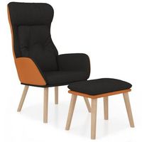 sillon de relax con taburete tela y cuero sintetico negro vidaxl