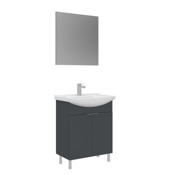 Conjunto De Mueble Con Lavabo Y Espejo (2 Piezas)  - 65 X 50 X 83 Cm - Antracita Mate