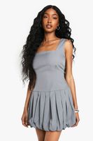 vestido mini plisado con estampado de bola gris