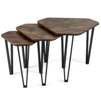 costway juego de 3 mesas de centro apilables con 3 tamanos estructura metalica industrial para salon dormitorio oficina marron rustico