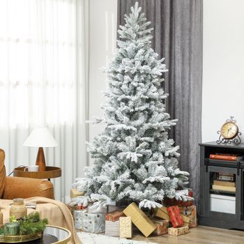 Árbol De Navidad De Plástico Metal Homcom Ø119x210 Cm Verde Y Blanco
