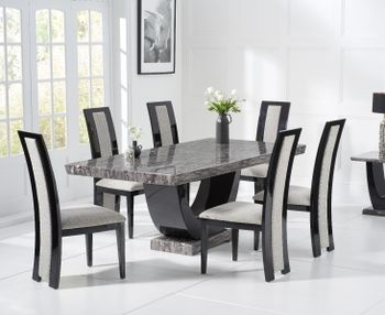 Raphael 170cm Dark Grey Pedestal Marble Dining Table with 4 Raphael Chairs