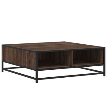 Mesa De Centro Madera Ingeniería Metal Marrón Roble 80x80x30 Cm Vidaxl