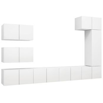 Set De 8 Uds Muebles Tv | Mueble De Salón | Armario Tv Madera De Ingeniería Blanco