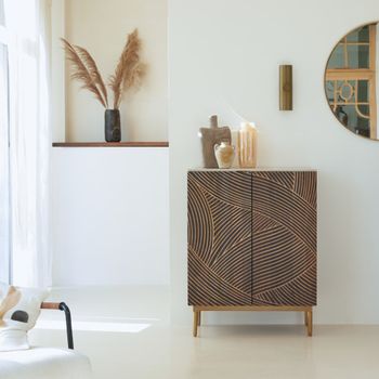 Aparador de madera de mango macizo y terrazo de 80 cm