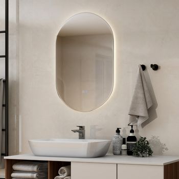 Costway Espejo de Pared LED Ovalado 80 x 50 cm para Baño Retroiluminado Ajustable en Intensidad 3 Luces de Color Antiniebla a Prueba de Explosiones