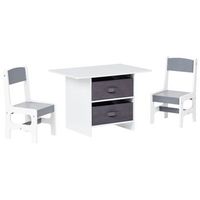 conjunto infantil 2 plazas mesa con sillas mdf con dos cajas de tela no tejida habitacion infantil blanco y gris yalgoo