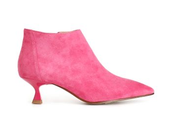 botines cónicos de piel con cremallera lateral y tacón medio hot pink